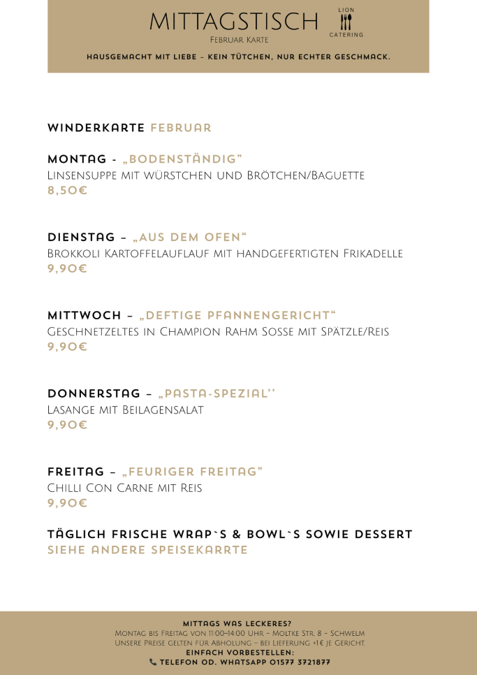 Speisekarte Februar 
